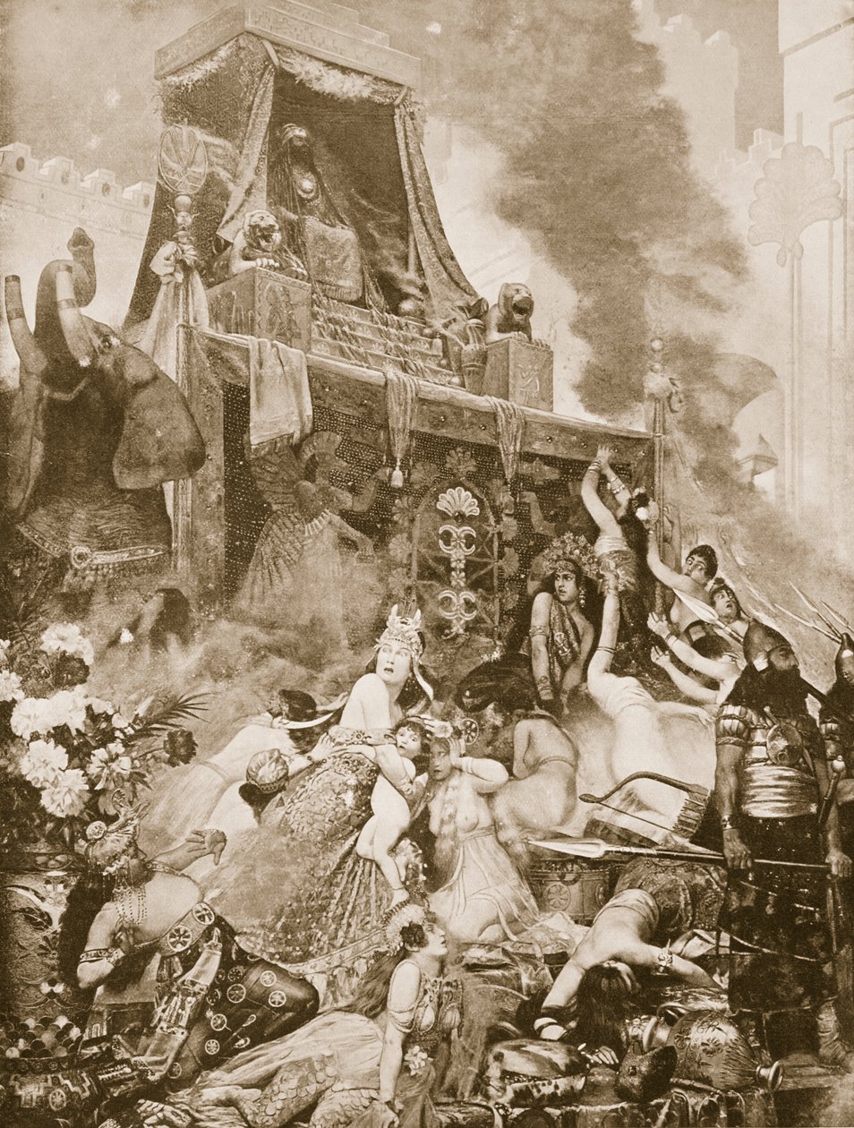 The Fall of Nineveh, illustrasjon fra Hutchinsons History of the Nations, ca. 1910-15 av English School