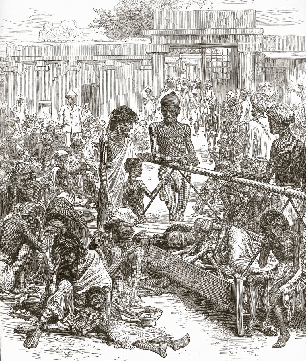 Hungersnøden i India: Innfødte som venter på hjelp i Bangalore, oktober 1877. av English School