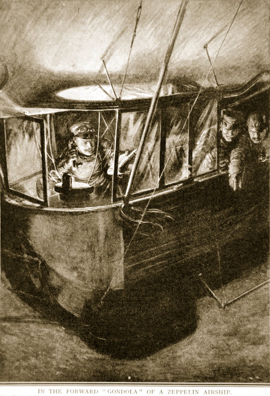 Den fremre gondolen til luftskipet Zeppelin, 1914-19 av English School