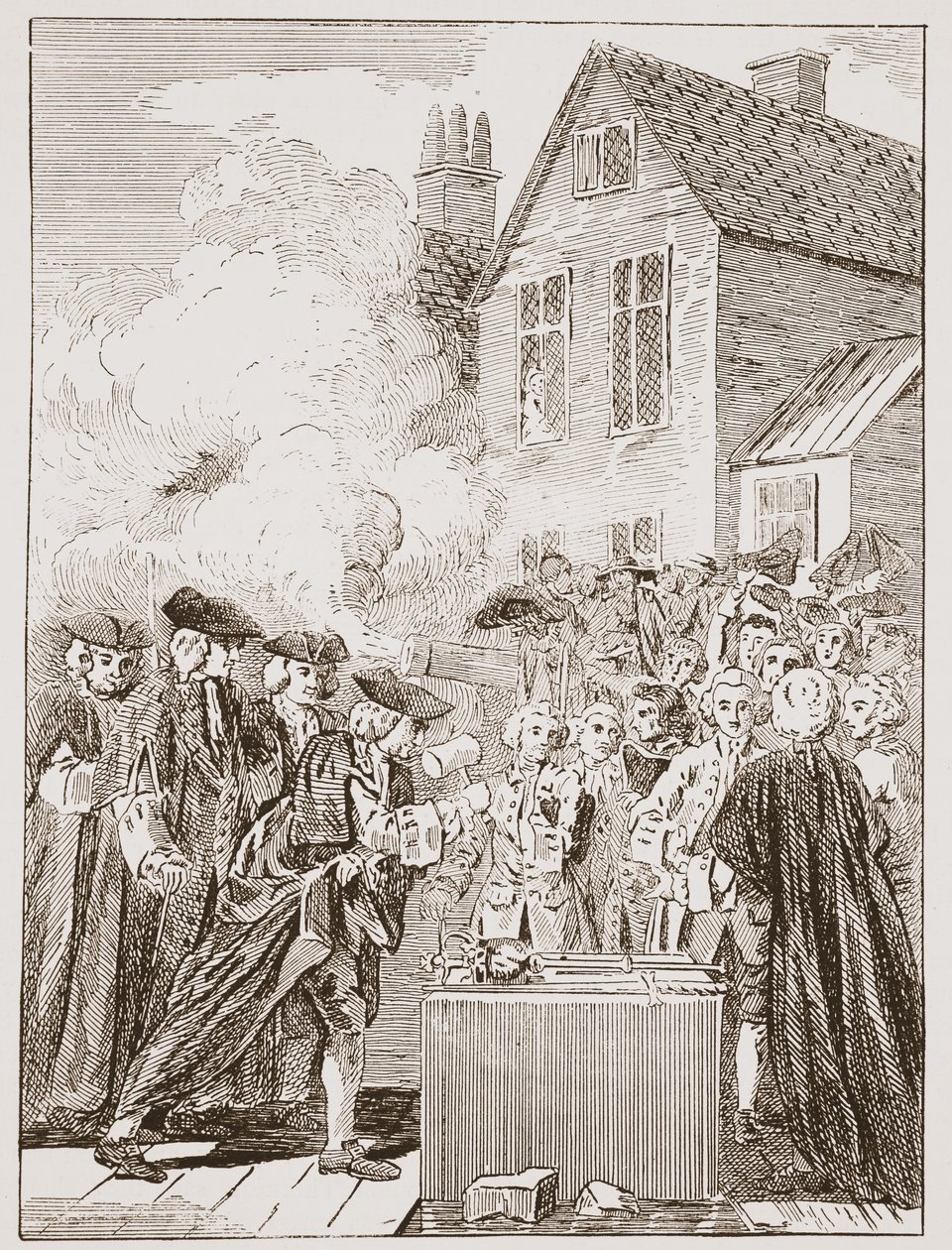 The Foundation Stone of Blackfriars Bridge, 1760, fra et moderne trykk av English School