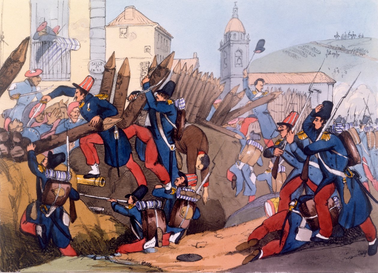 Den franske legionen stormer en Carlist Entrenchment, 1837 av English School