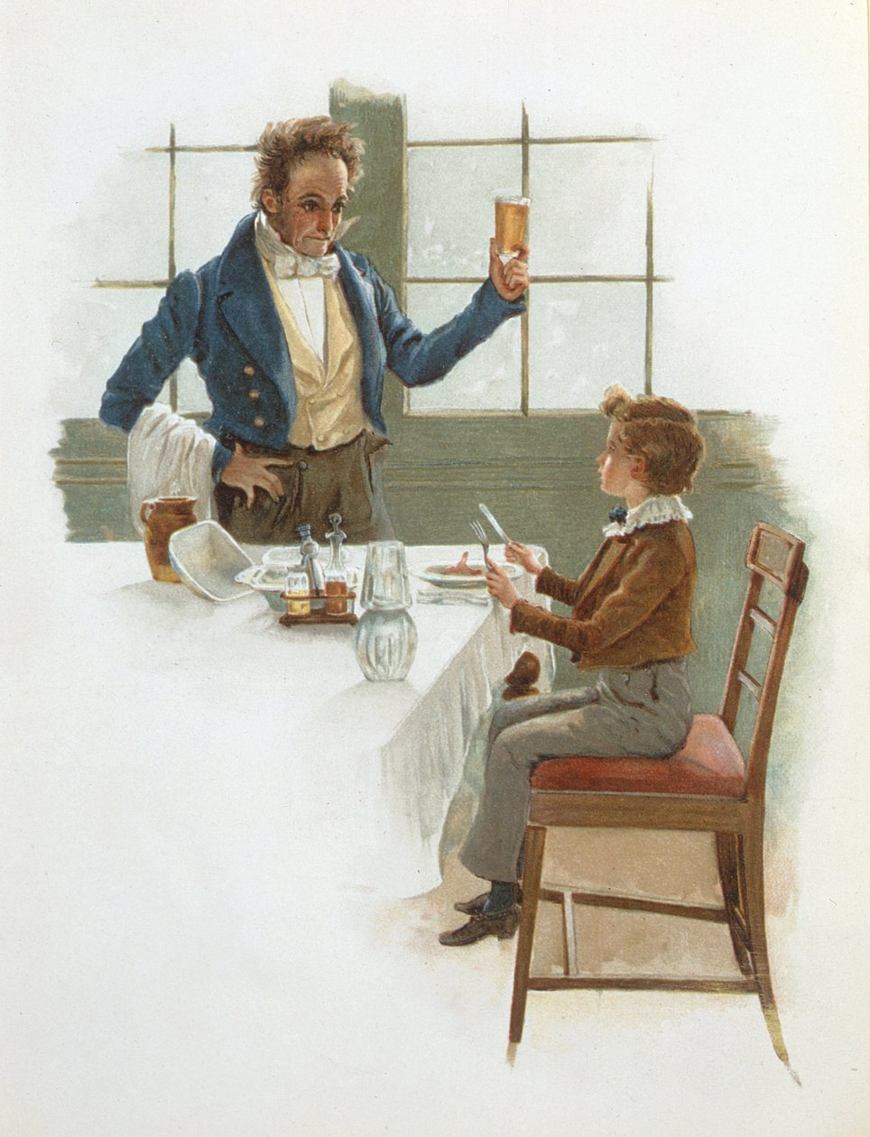 The Friendly Waiter, illustrasjon til David Copperfield (1850) av Charles Dickens (1812-70) av English School