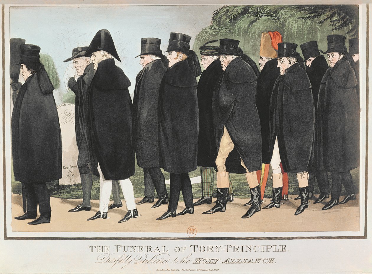 The Funeral of Tory Principle, ca. april 1827 (fargegravering) av English School
