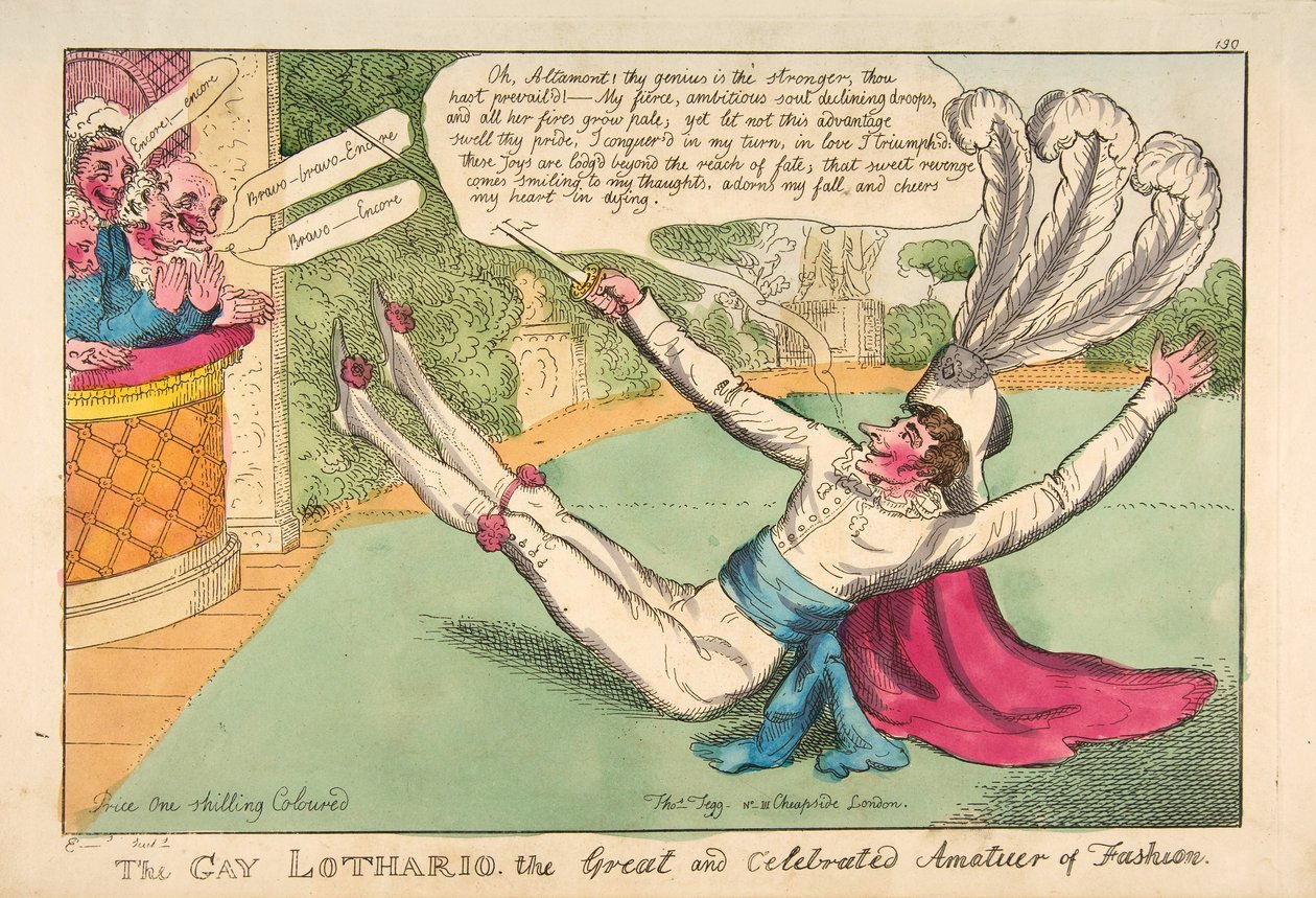 Den homofile Lothario. The Great and Celebrated Amateur of Fashion, pub. 1813 (håndfarget gravering) av English School