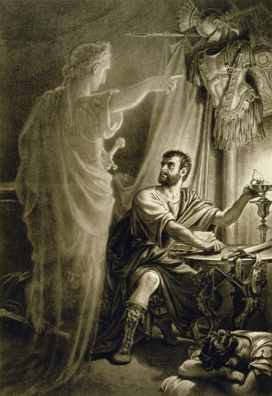The Ghost of Julius Caesar, i stykket av William Shakespeare (1564-1616) av English School
