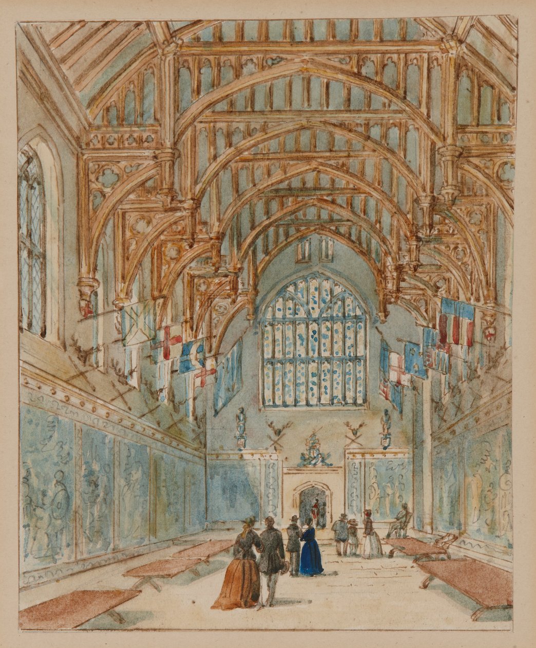 The Great Hall, Hampton Court Palace, ca. 1860-70 (akvarell på papir) av English School