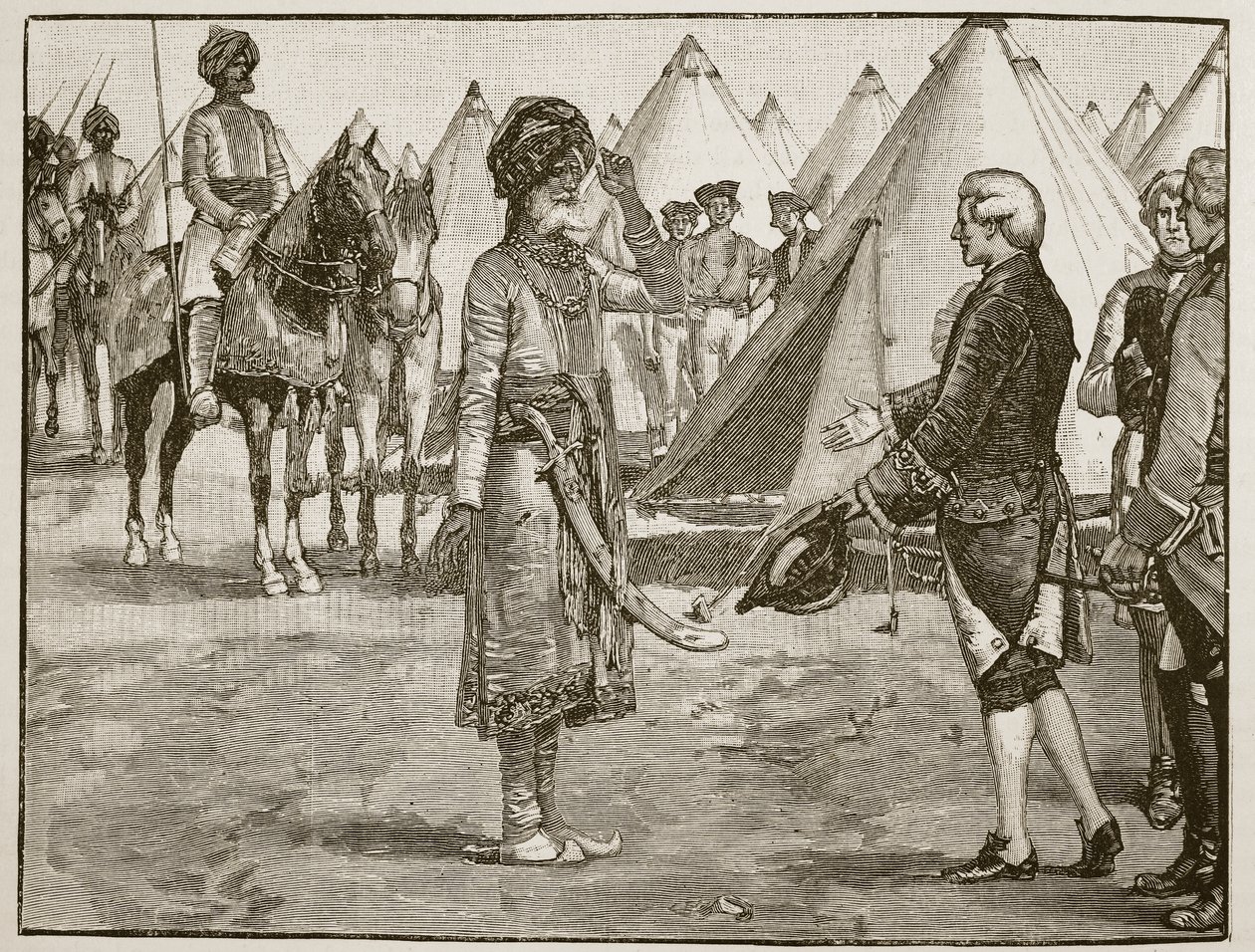 The Great Moghul kommer inn i den engelske leiren, 1765, illustrasjon fra Cassells Illustrated History of England (sepia-foto) av English School