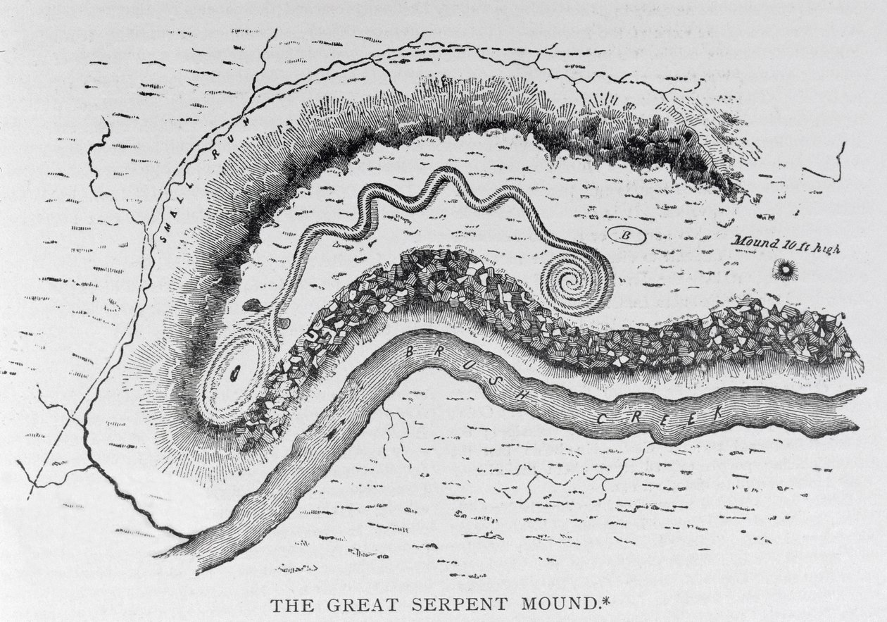 The Great Serpent Mound, nær Locust Grove, Ohio, 2. århundre f.Kr., fra 