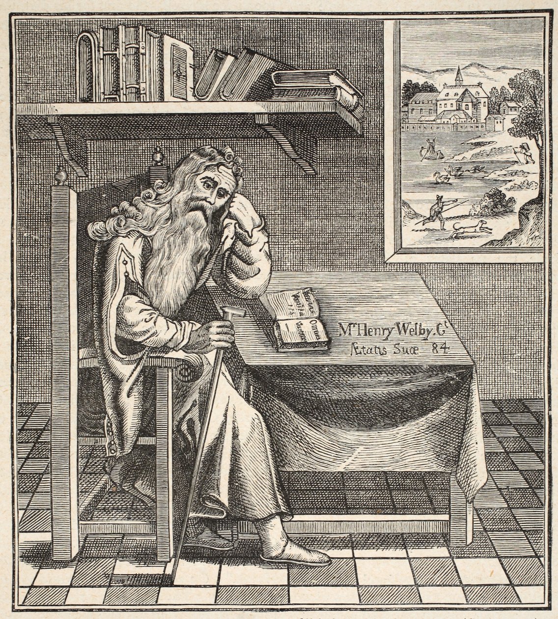The Grub Street Hermit, fra et bilde publisert av Richardson, 1794 av English School