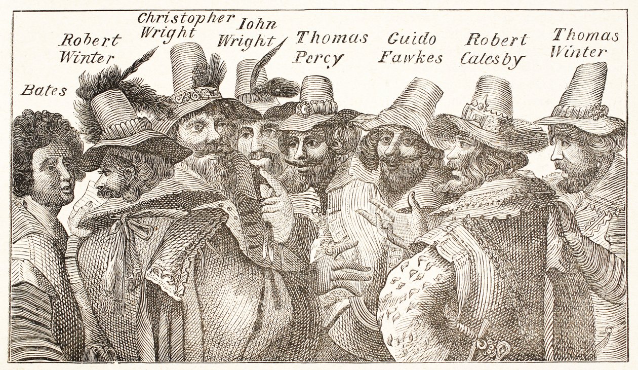 The Gunpowder Plot Conspirators, etter en gravering fra 1606 av English School