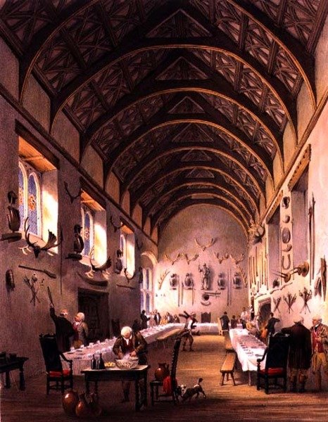 The Hall, Cotehele House, ca. 1830-40 (farge litho) av English School