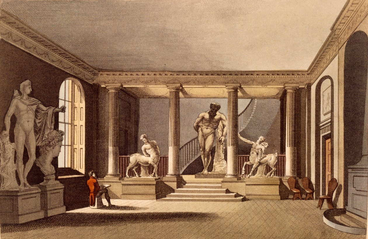 Hallen ved Royal Academy, Somerset House, illustrasjon fra Ackermanns Repository of Arts, publisert mai 1810 av English School