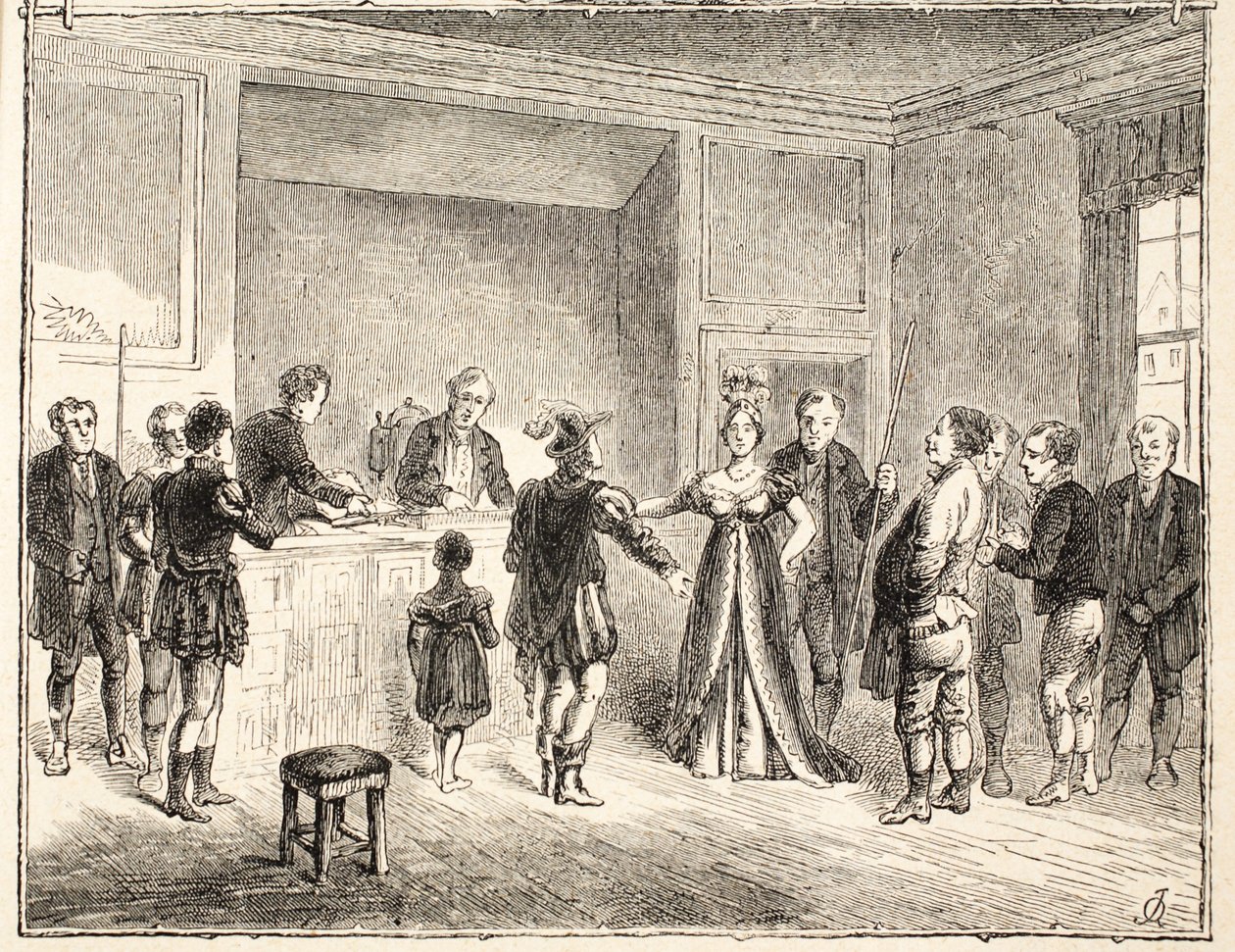 Hånden og saksen, en sak for domstolen i Pie-Poudre, fra en tegning datert 1811 av English School