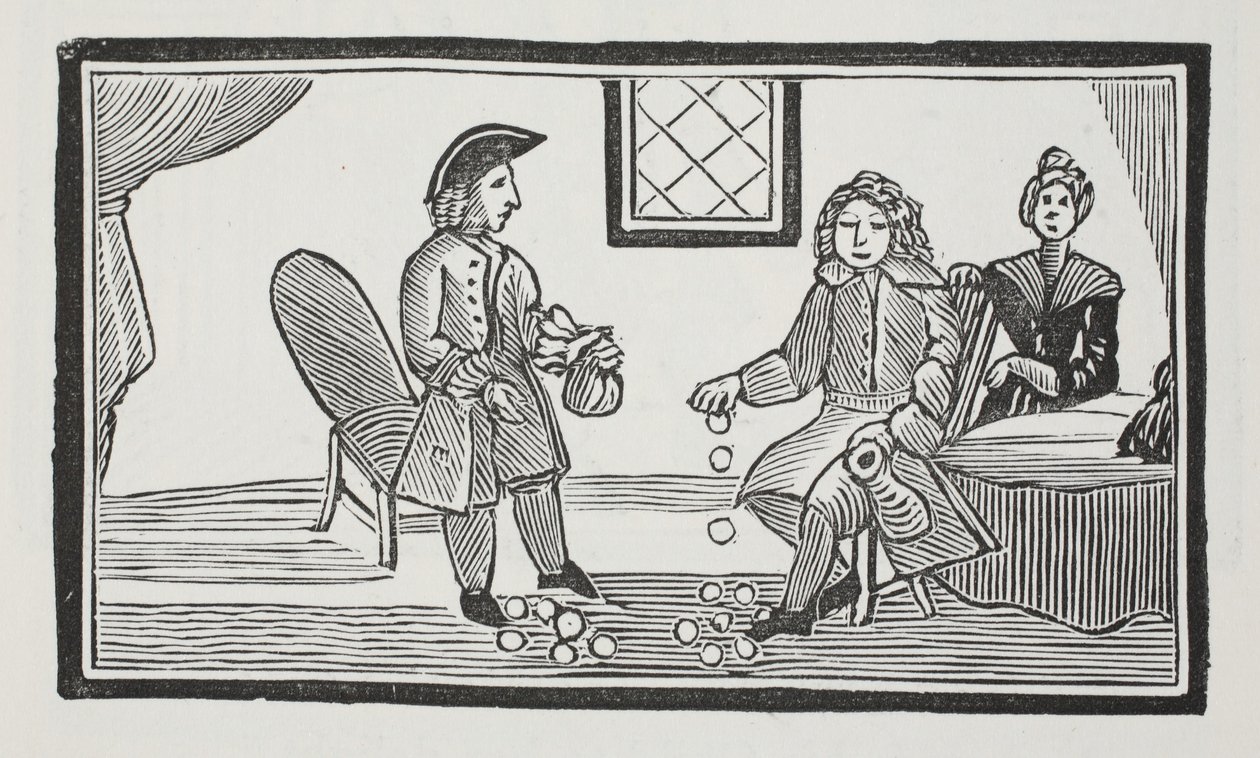 The History of the Blind Beggar of Bethnal Green, illustrasjon fra Chap-books of the Eighteenth Century av John Ashton, pub. 1882 av English School