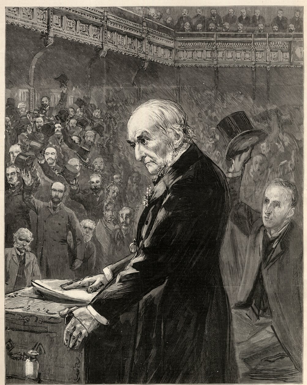 Underhuset, 13. februar 1893: William Ewart Gladstone, liberal statsminister, introduserer det andre hjemmestyrelovforslaget. av English School