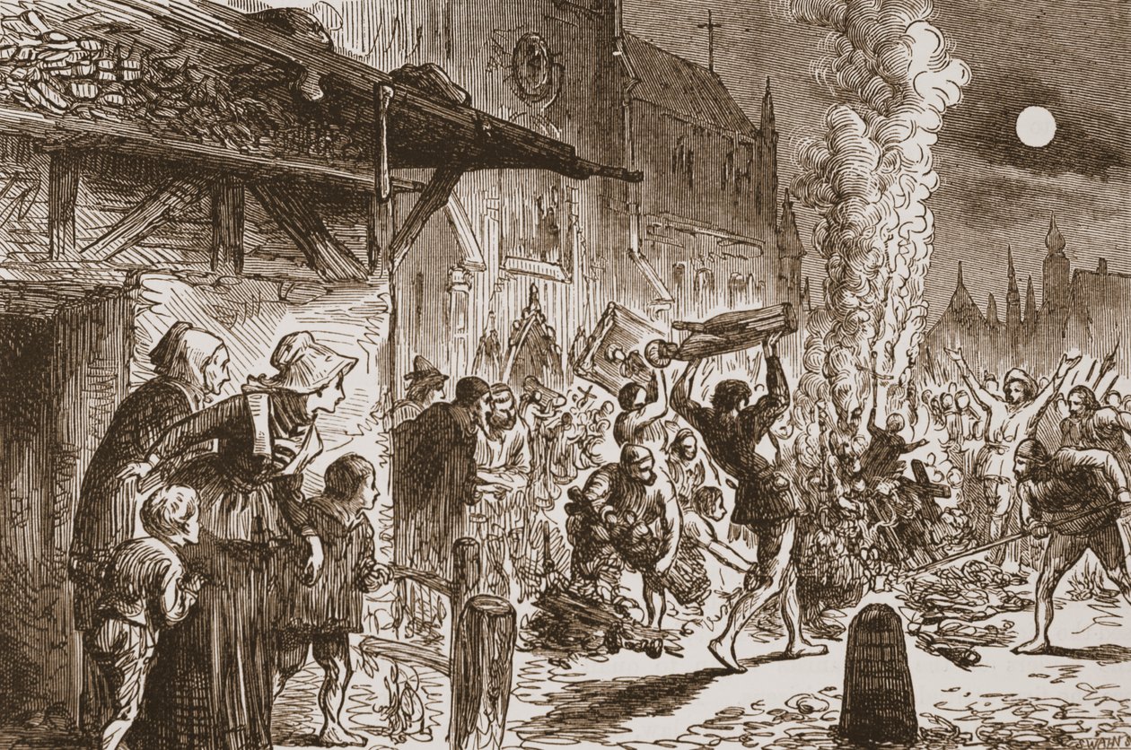 The Iconoclasts at Basel brennende bilder og idoler, illustrasjon fra The History of Protestantism av James Aitken Wylie (1808-1890), pub. 1878 av English School