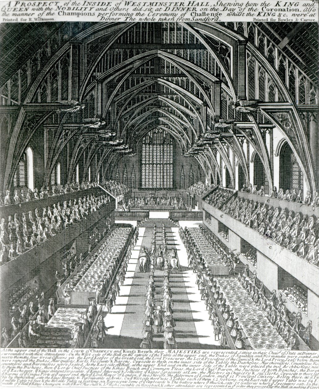 Innsiden av Westminster Hall (litho) (bw-bilde) av English School