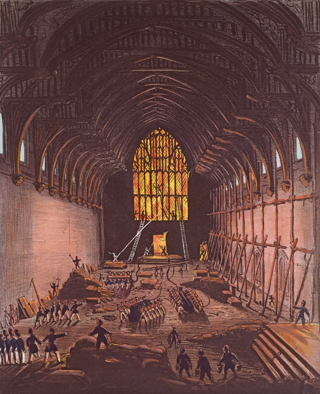 Interiøret i Westminster Hall, 1834 (fargegravering) av English School