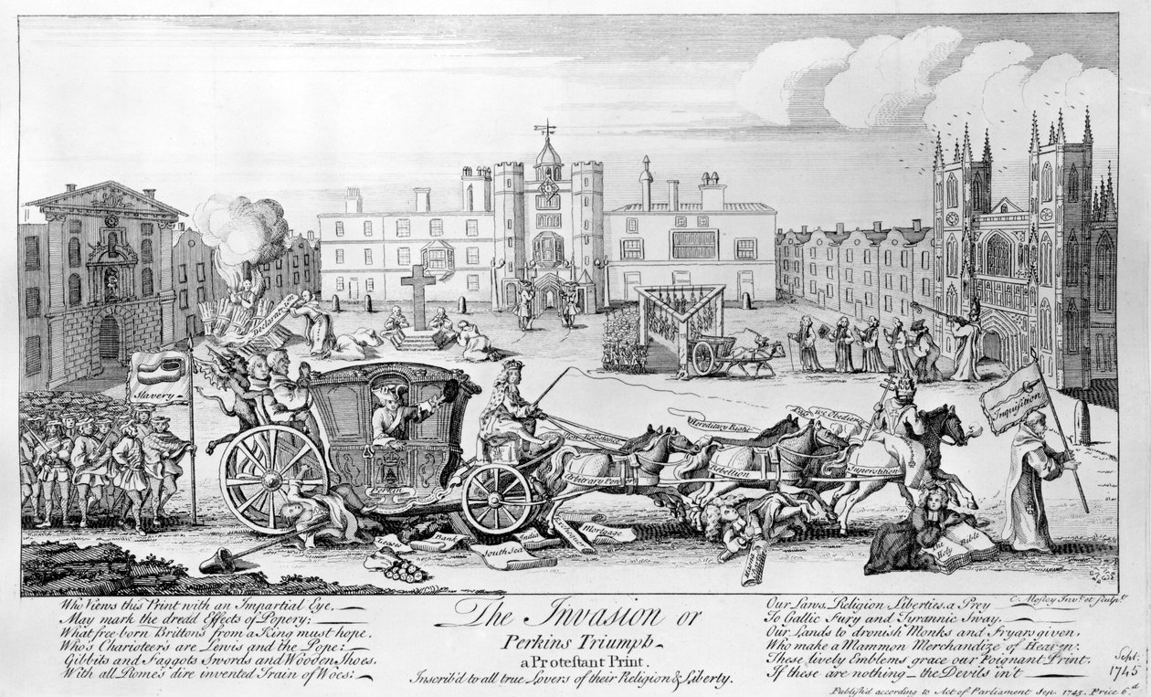 The Invasion or Perkins Triumph - et protestantisk trykk, innskrevet til alle sanne elskere av deres religion og frihet, 1745 av English School