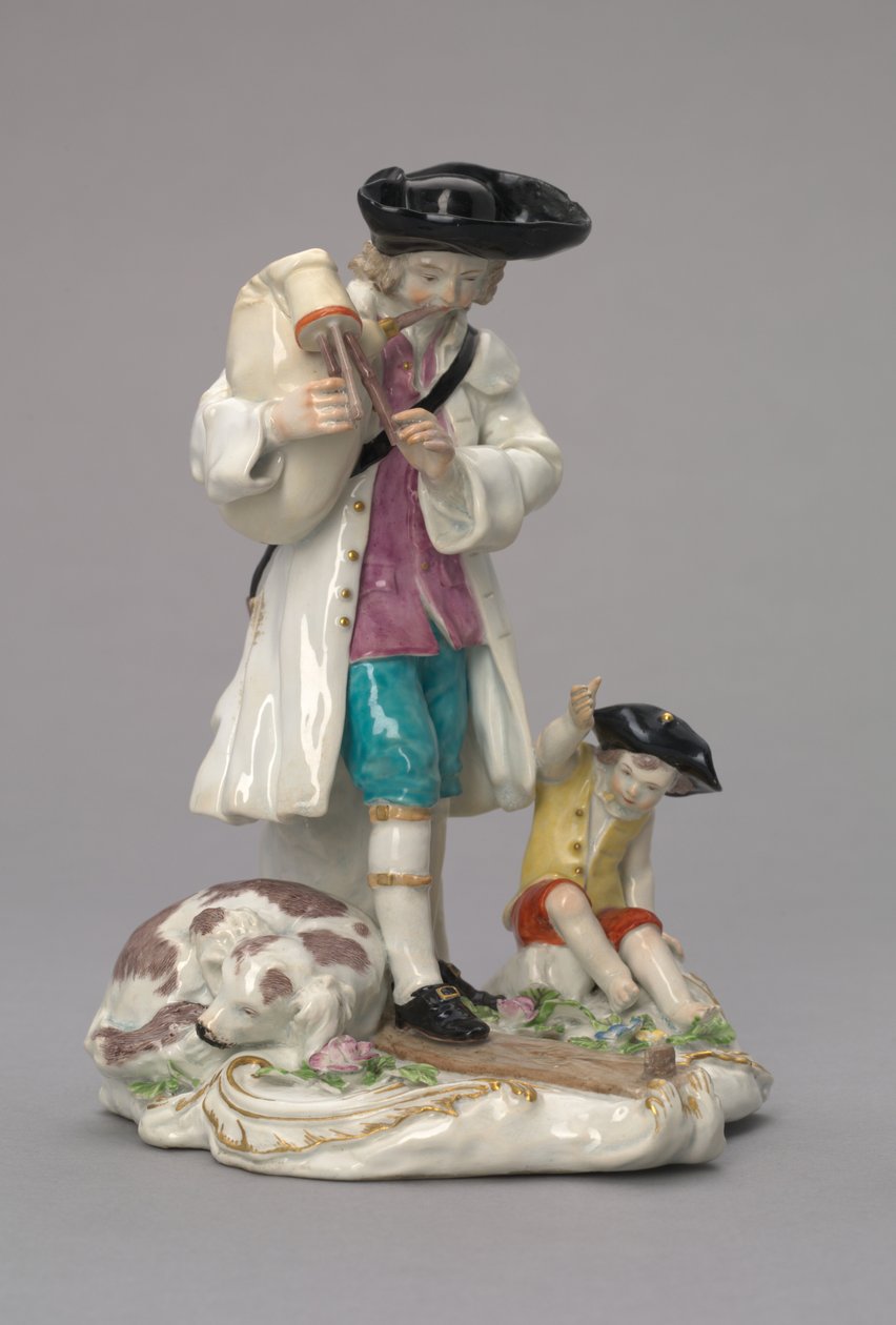 The Itinerant Musician, produsert av Chelsea Porcelain Factory, England, ca. 1756 av English School