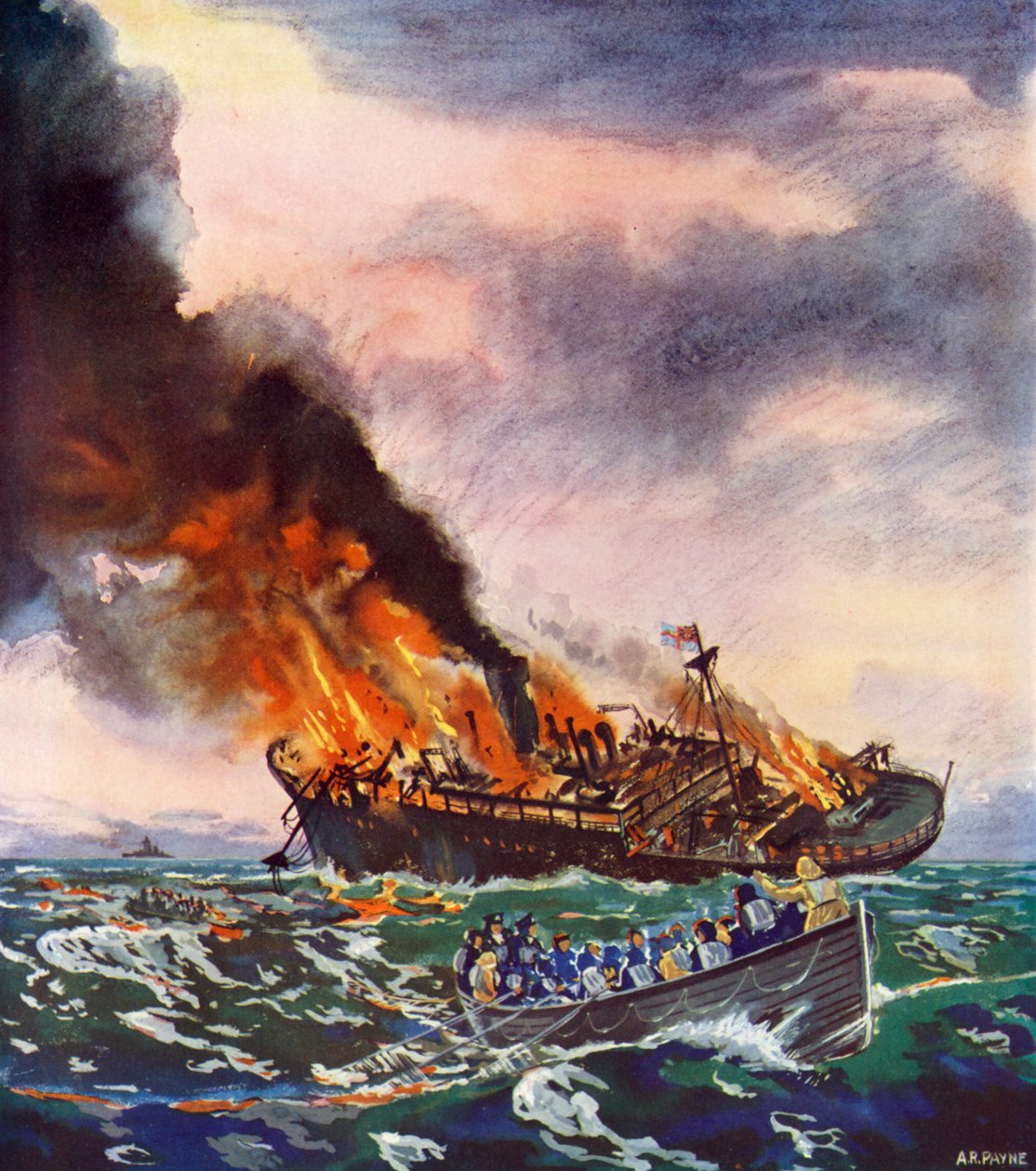 Jervis Bay, senket 5. november 1940 (fargelitografi) av English School