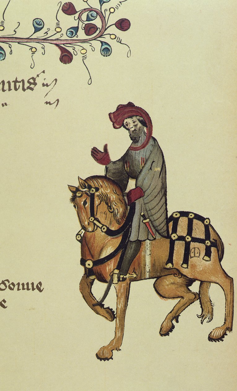 The Knight, faksimile detalj fra The Canterbury Tales, av Geoffrey Chaucer (ca. 1342-1400) av English School