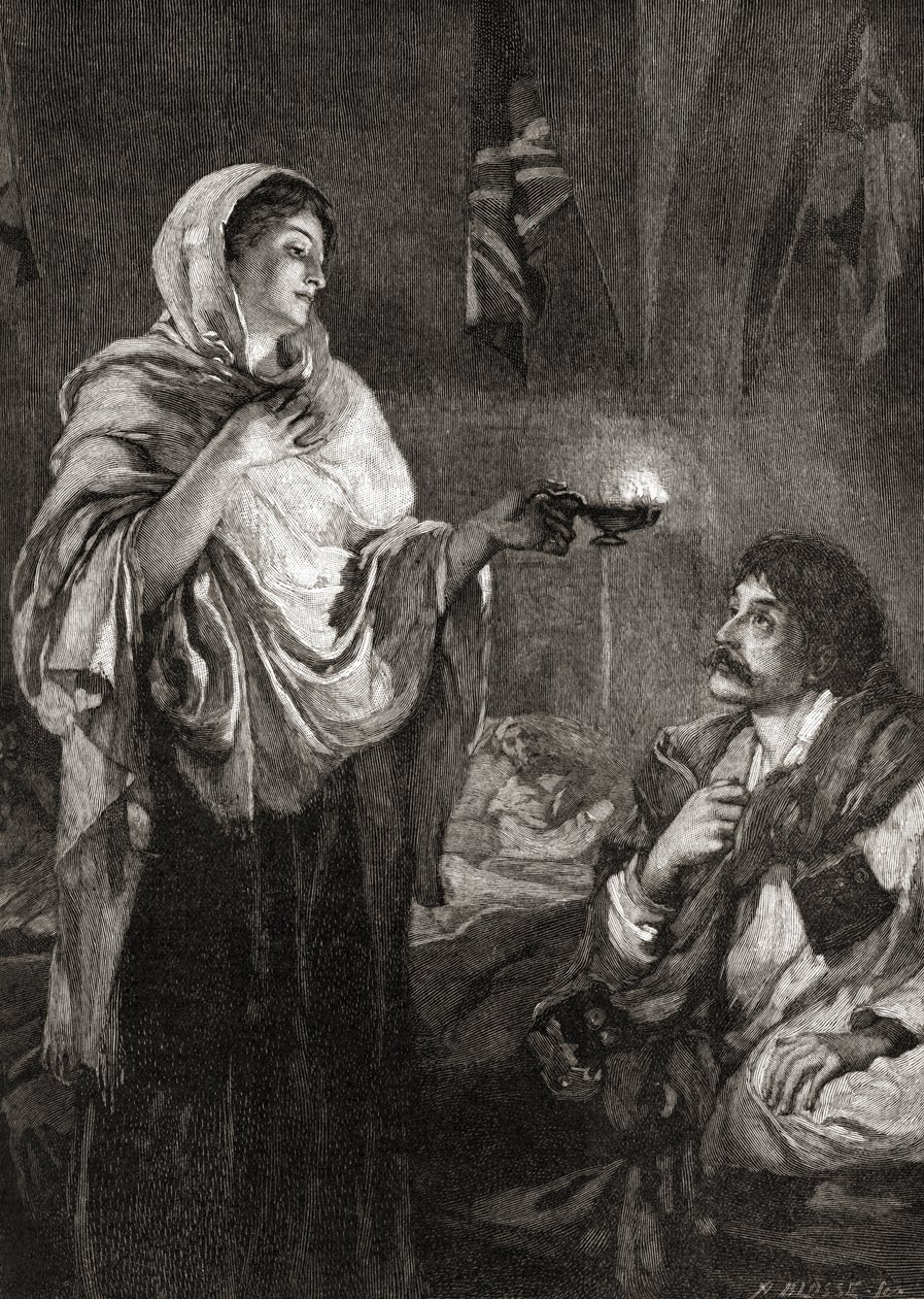 The Lady with the Lamp: Florence Nightingale på sykehuset i Scutari Barracks, Tyrkia, under Krim-krigen. av English School