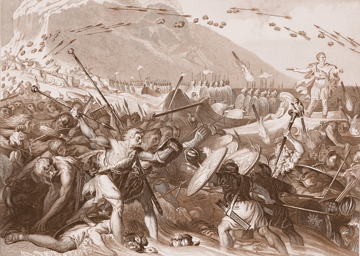 Julius Caesars landgang i England i 55 f.Kr av English School