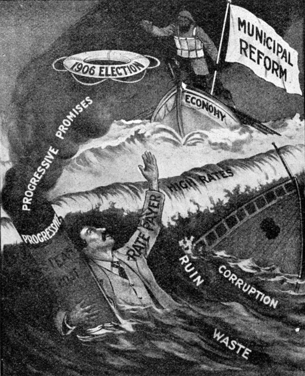 The Last Hope, en plakat fra kommunalreformpartiet, publisert i The Graphic, 27. oktober 1906 av English School