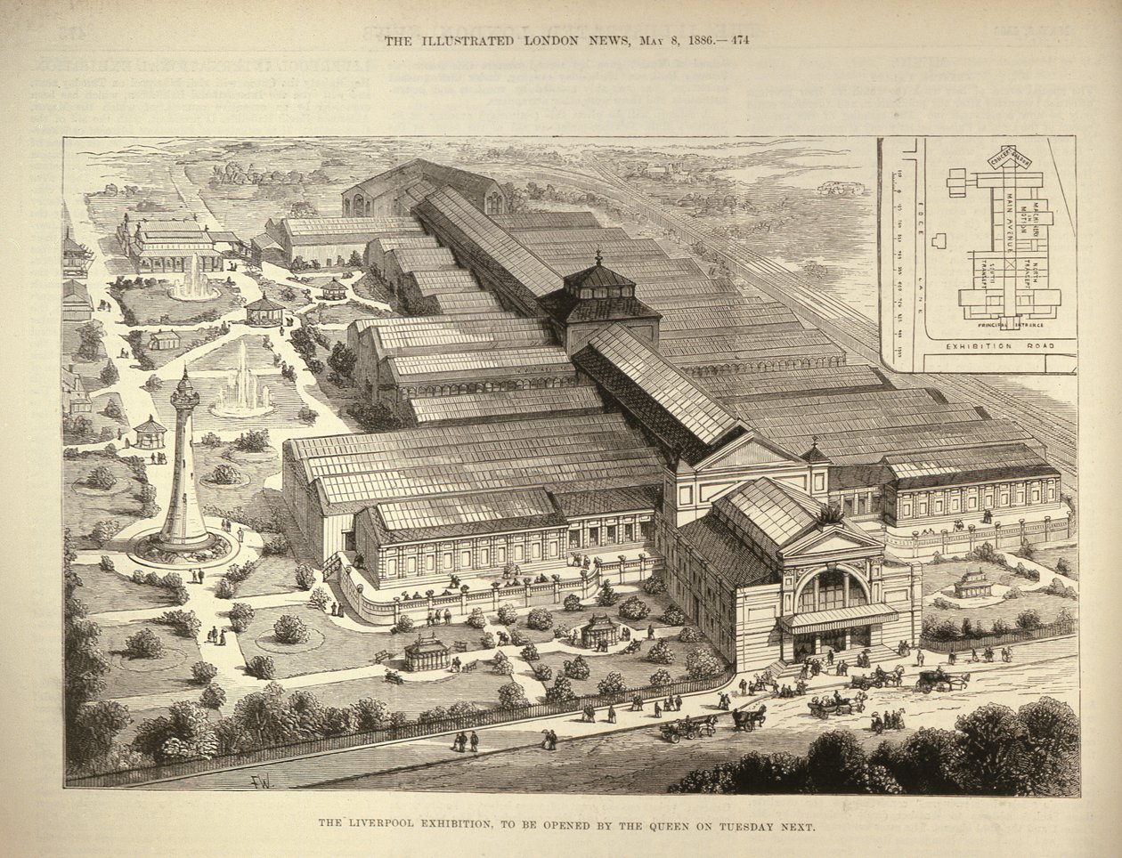 Liverpool-utstillingen, som skal åpnes av dronningen, fra The Illustrated London News, 5. august 1886 av English School