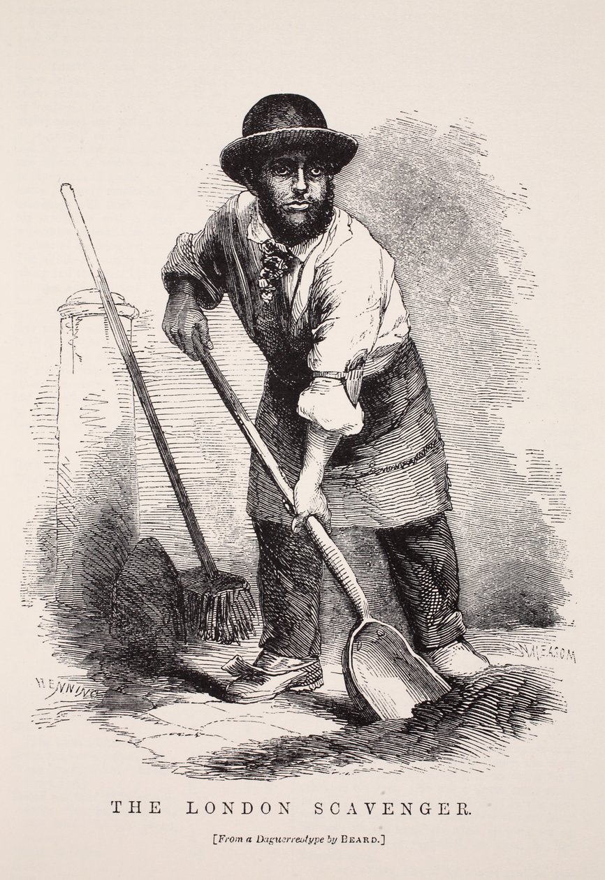 The London Scavenger, etter en daguerreotypi av Richard Beard, illustrasjon fra London Labor og London Poor av Henry Mayhew, pub. 1862 av English School