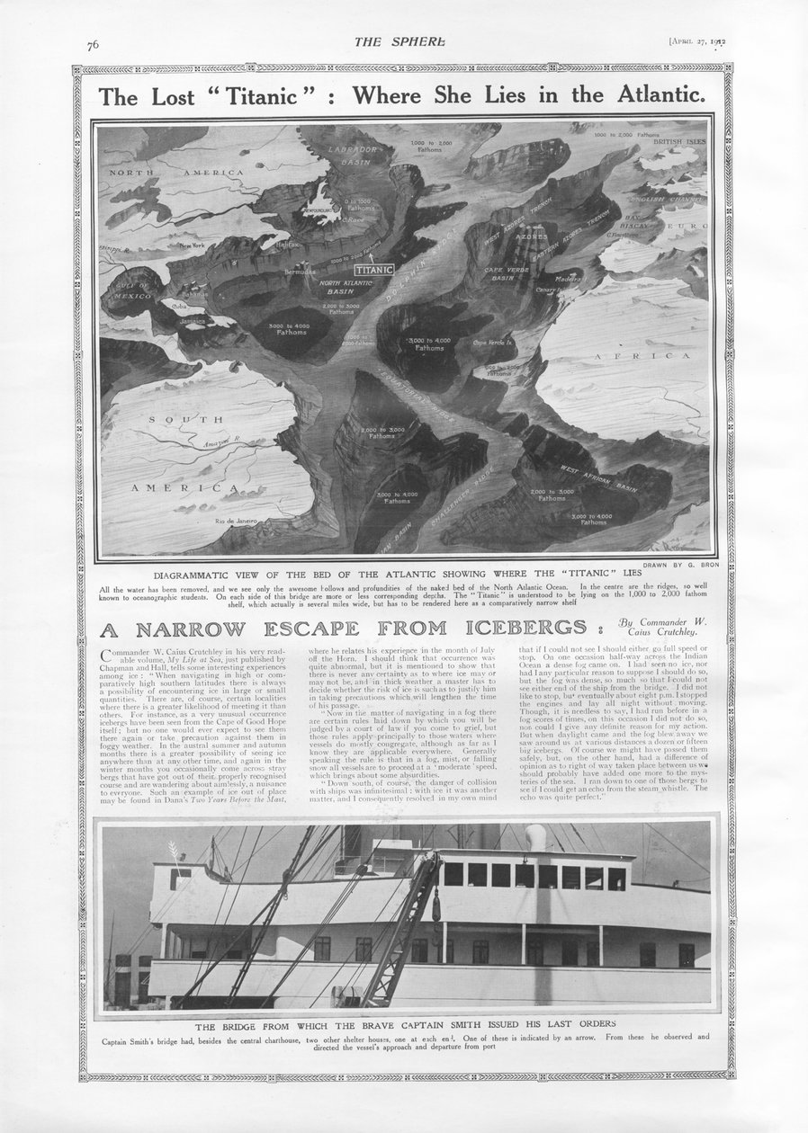 The Lost Titanic - Where She Lies in the Atlantic, fra The Sphere, 27. april 1912 av English School