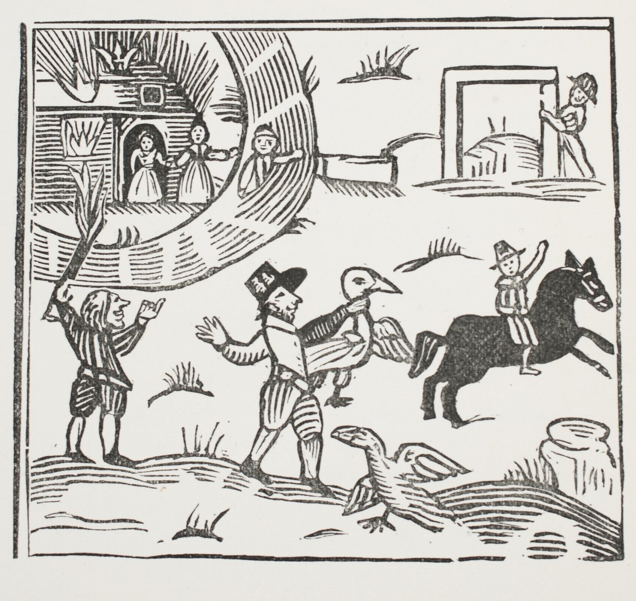 The Mad Pranks of Tom Tram, illustrasjon fra Chap-books of the Eighteenth Century av John Ashton, pub. 1882 av English School
