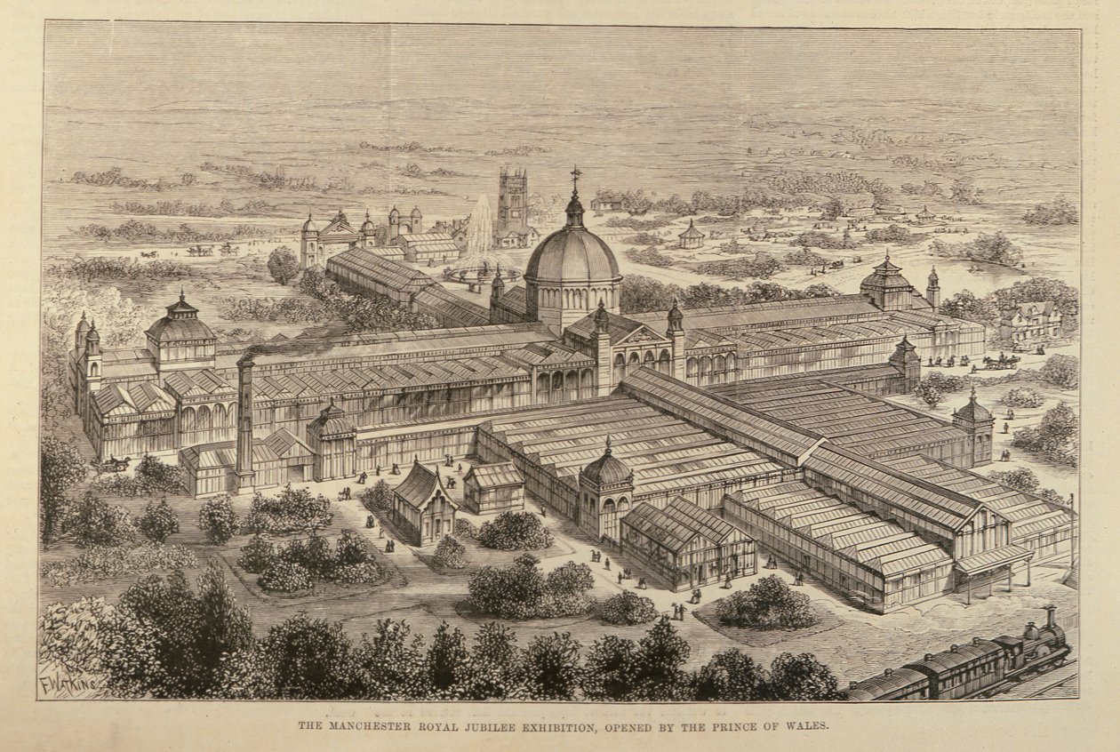 Manchester Royal Jubilee Exhibition, åpnet av Prince of Wales, fra The Illustrated London News, 7. mai 1887 av English School