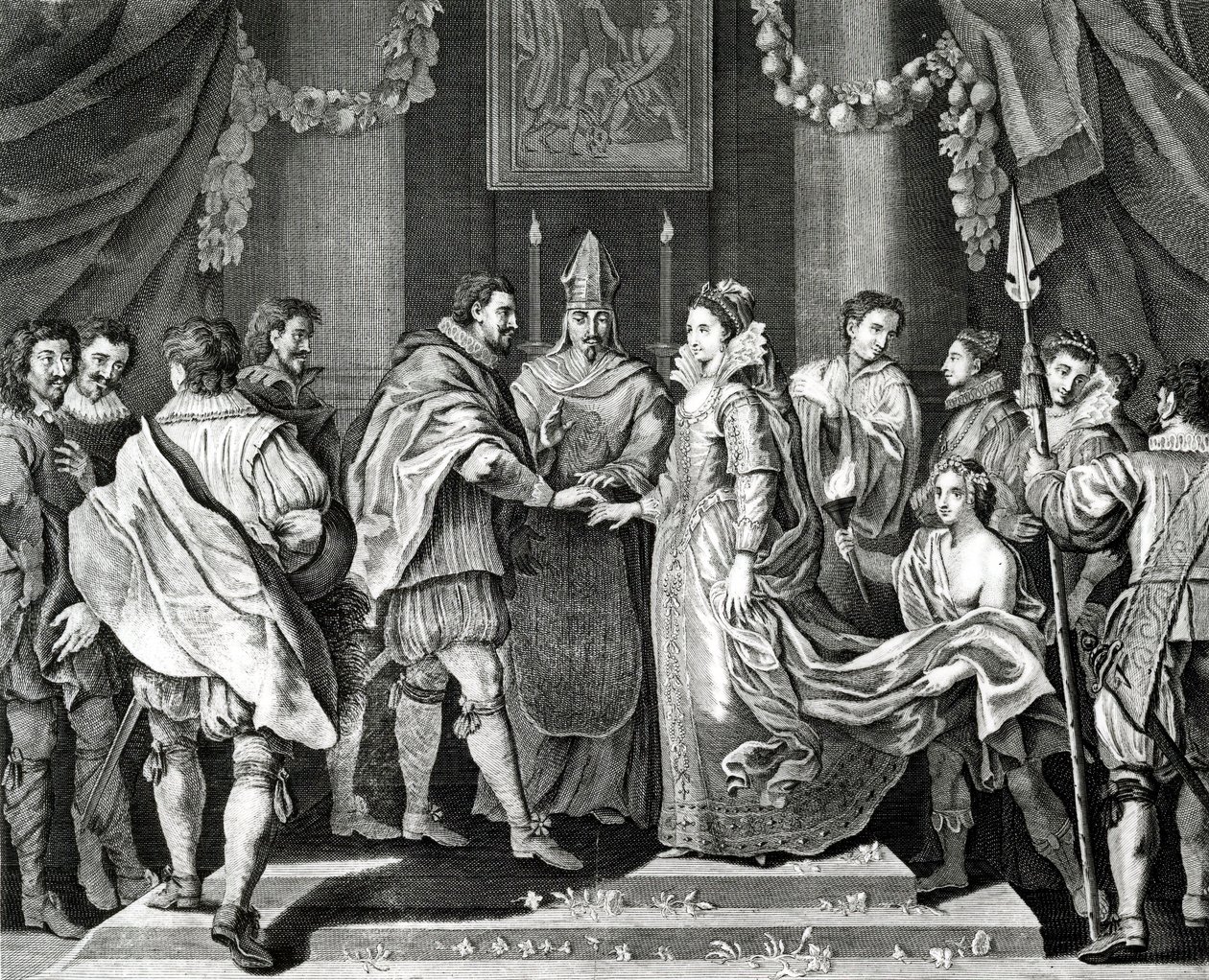 The Marriage of the King, etter et maleri av L. Cheron, 1800-tallet av English School