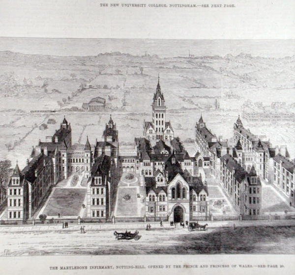 Marylebone Infirmary, Notting Hill, åpnet av prinsen og prinsessen av Wales, fra The Illustrated London News, 7. februar 1881 av English School