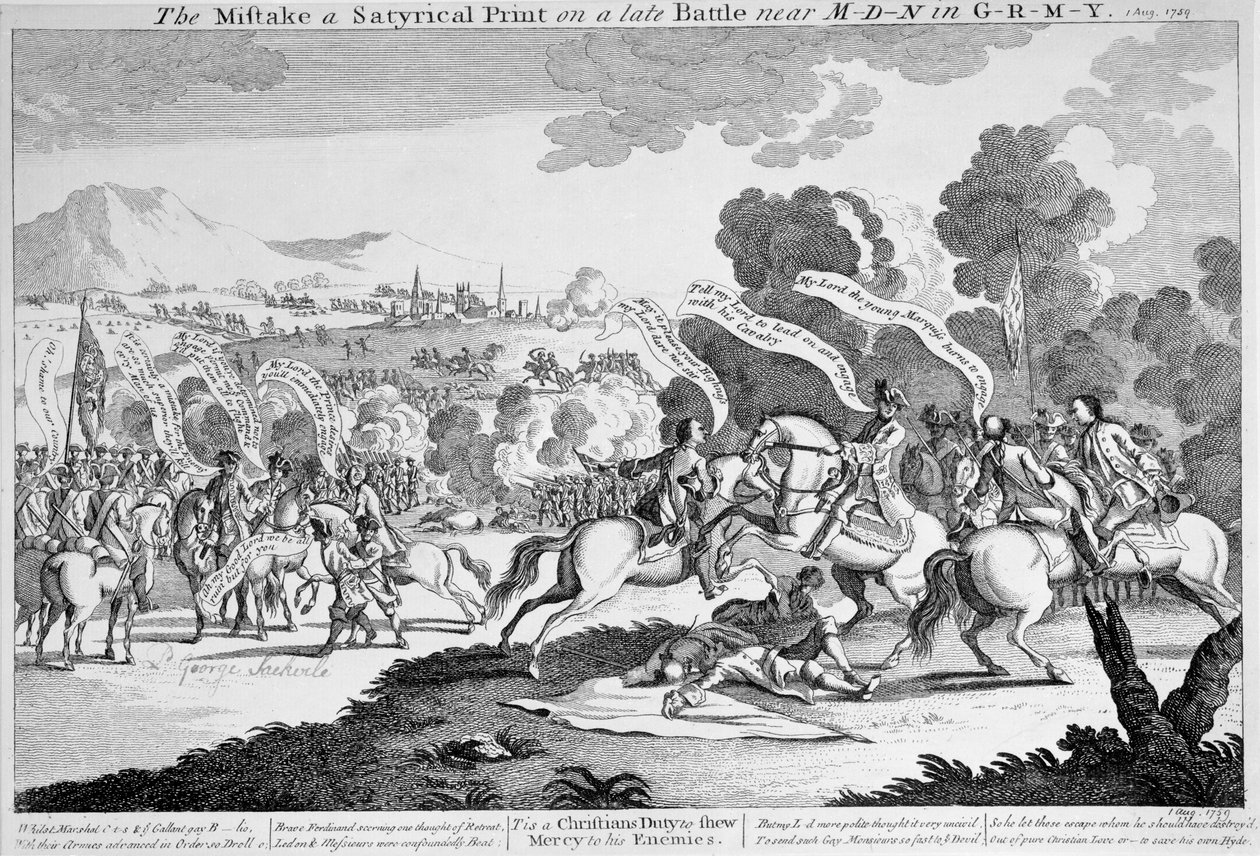 The Mistake a Satyrical Print on a Sen Battle near M-d-n in G-r-m-y, ca. 1759 (rading) av English School