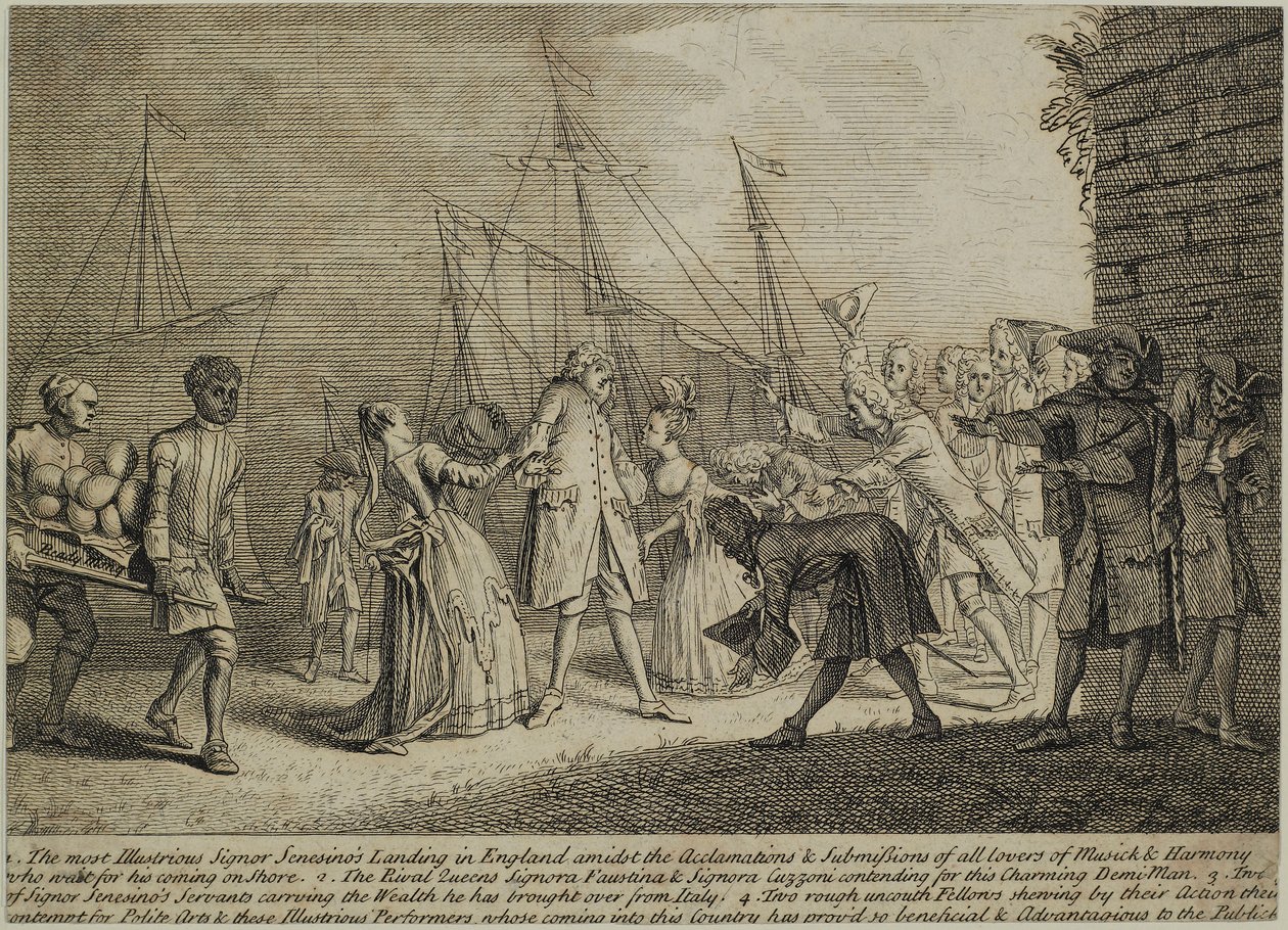 The Most Illustrious Signor Senesinos lander i England, ca. 1726 av English School