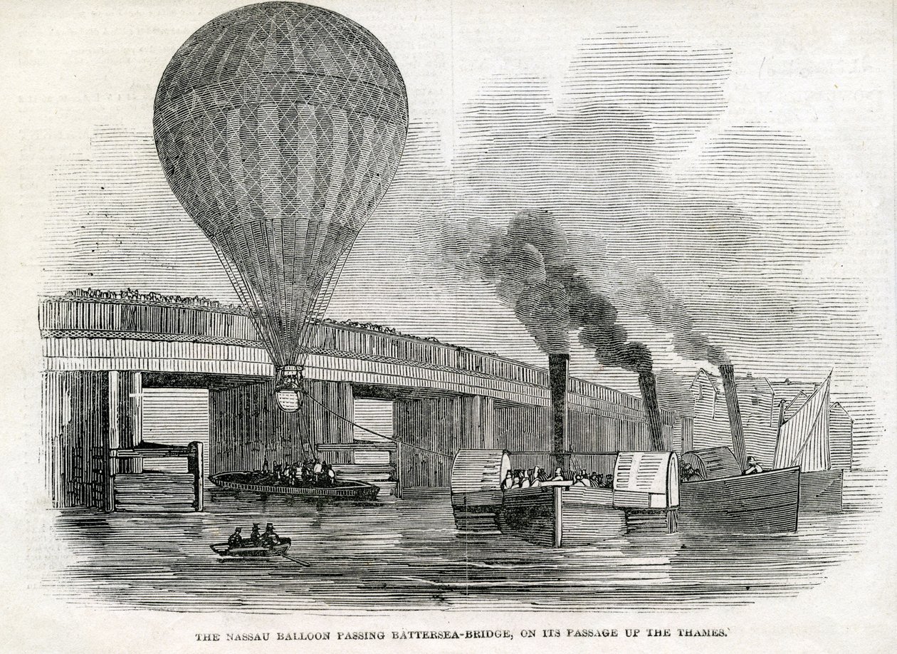 Nassau-ballongen passerer Battersea Bridge av English School