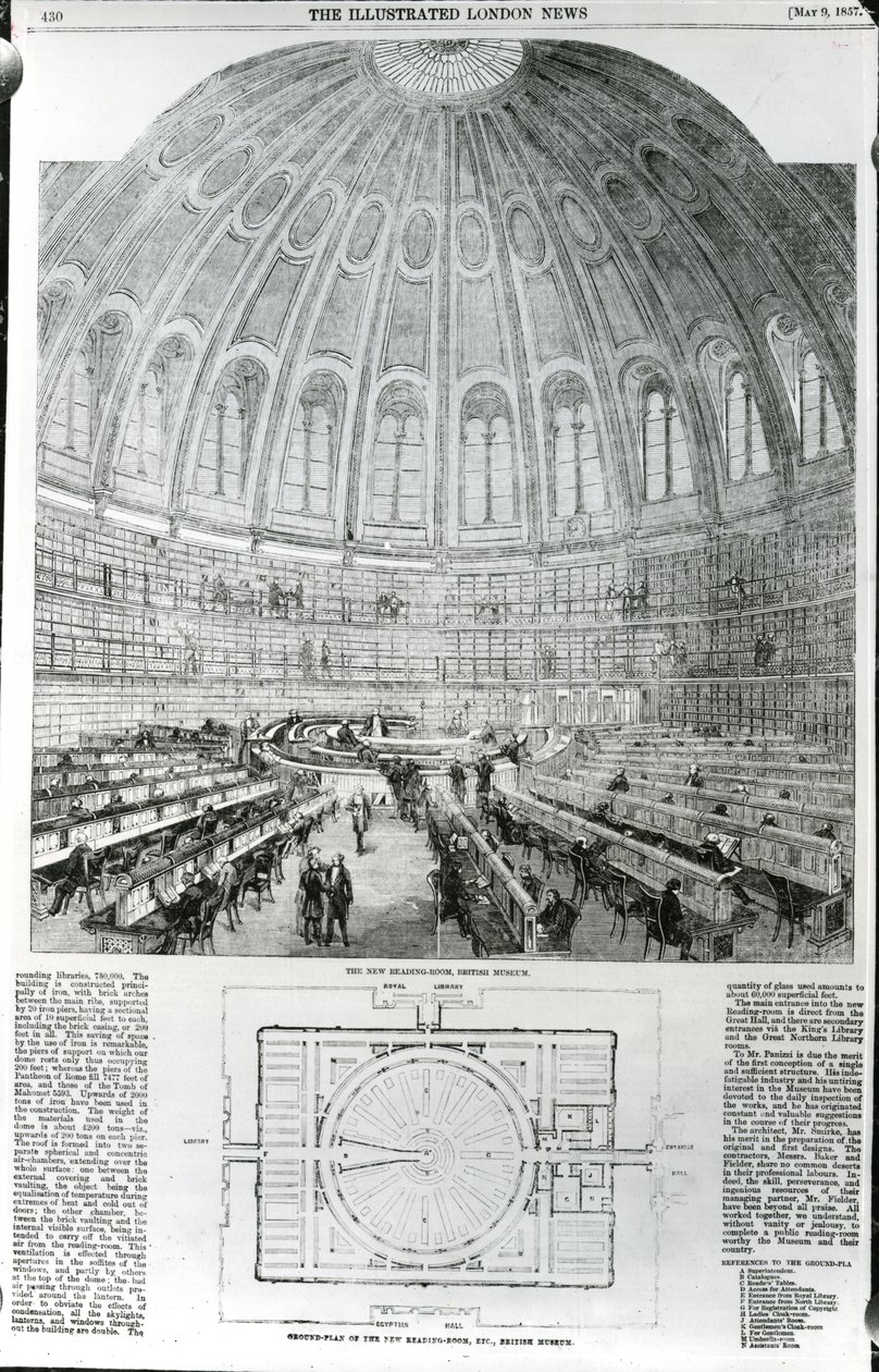 The New Reading-Room, British Museum, publisert i The Illustrated London News, 9. mai 1857 av English School