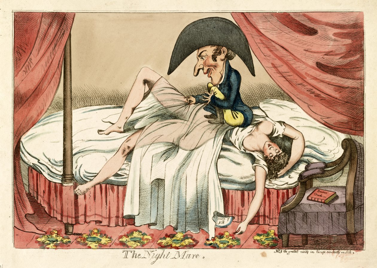 The Night Mare, pub. 1790 (håndfarget gravering) av English School