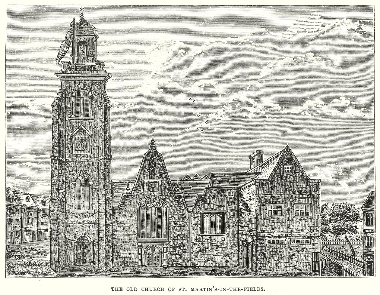 Den gamle kirken St. Martin#39;s-in-the-Fields (gravering) av English School