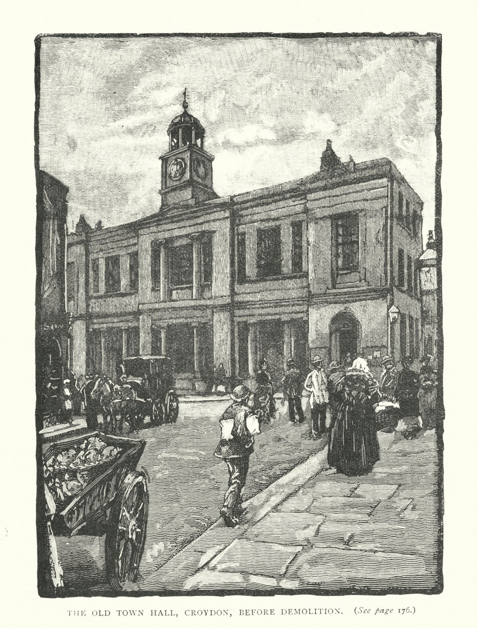 Det gamle rådhuset, Croydon, før riving (gravering) av English School