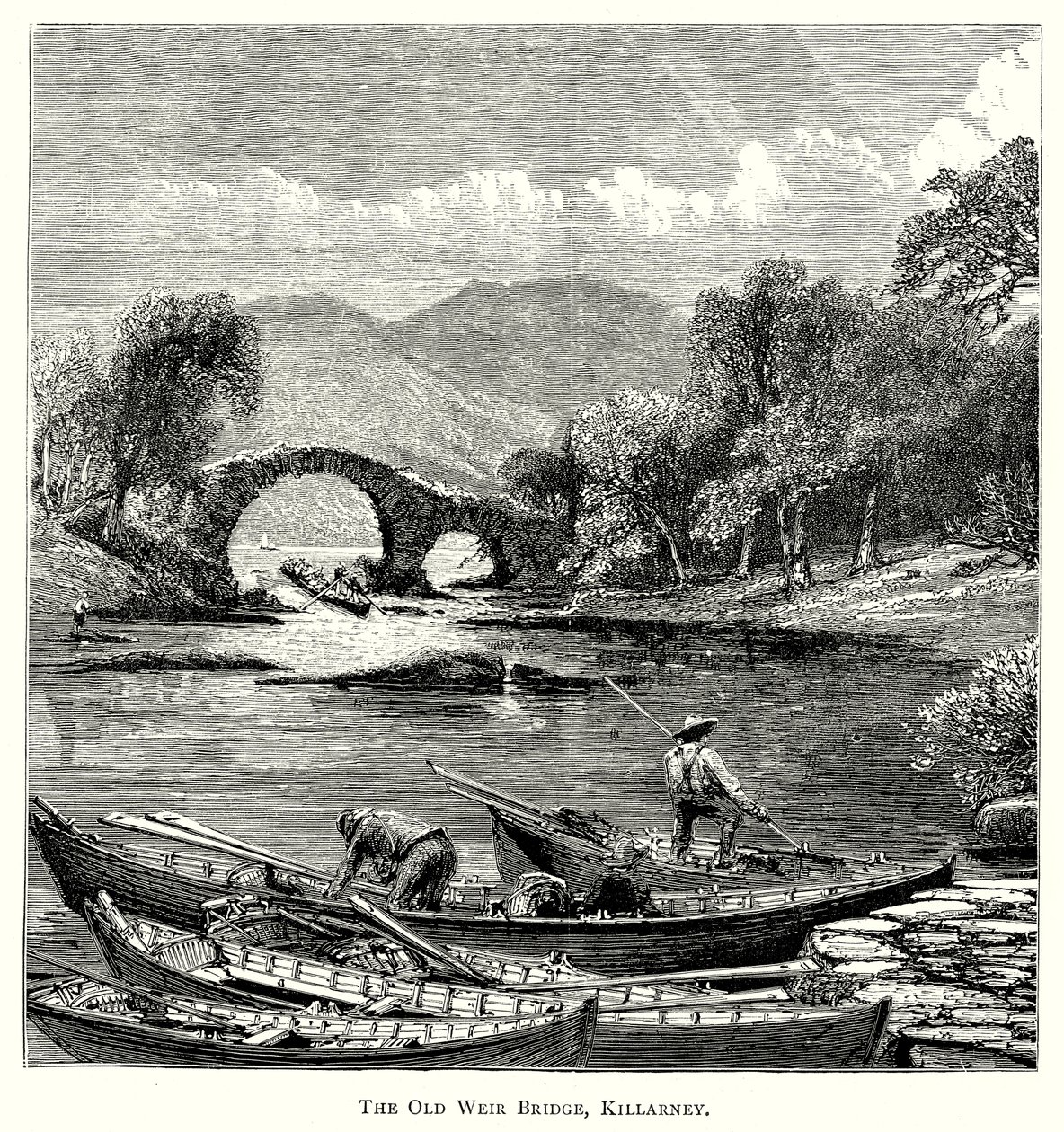 Den gamle Weir-broen, Killarney (gravering) av English School