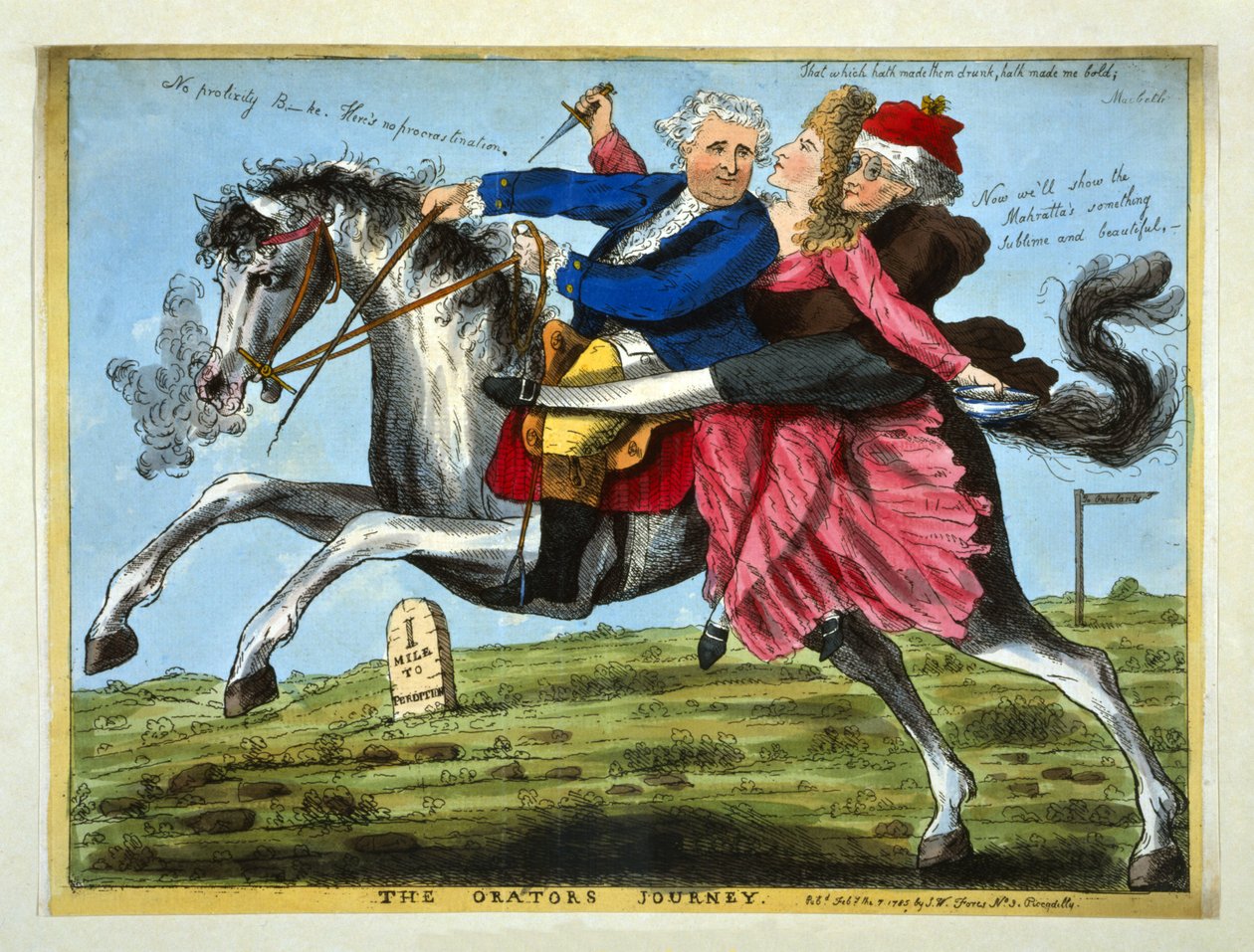 The Orators Journey, pub. 1785 (håndfarget gravering) av English School
