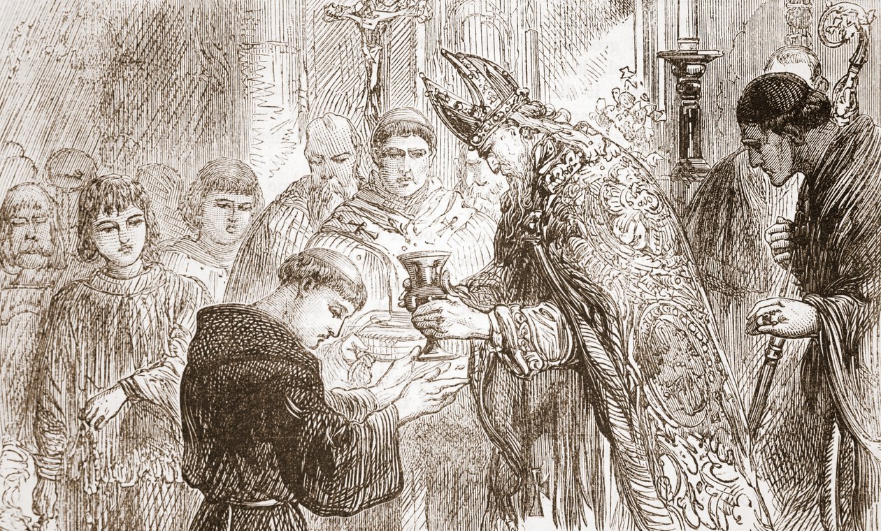 Ordinasjonen av Luther til prestedømmet, illustrasjon fra The History of Protestantism av James Aitken Wylie (1808-1890), pub. 1878 av English School