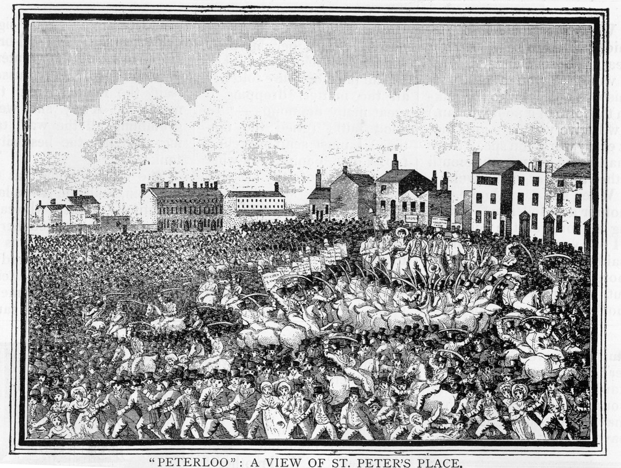 Peterloo-massakren, utsikt over St. Peters Place av English School