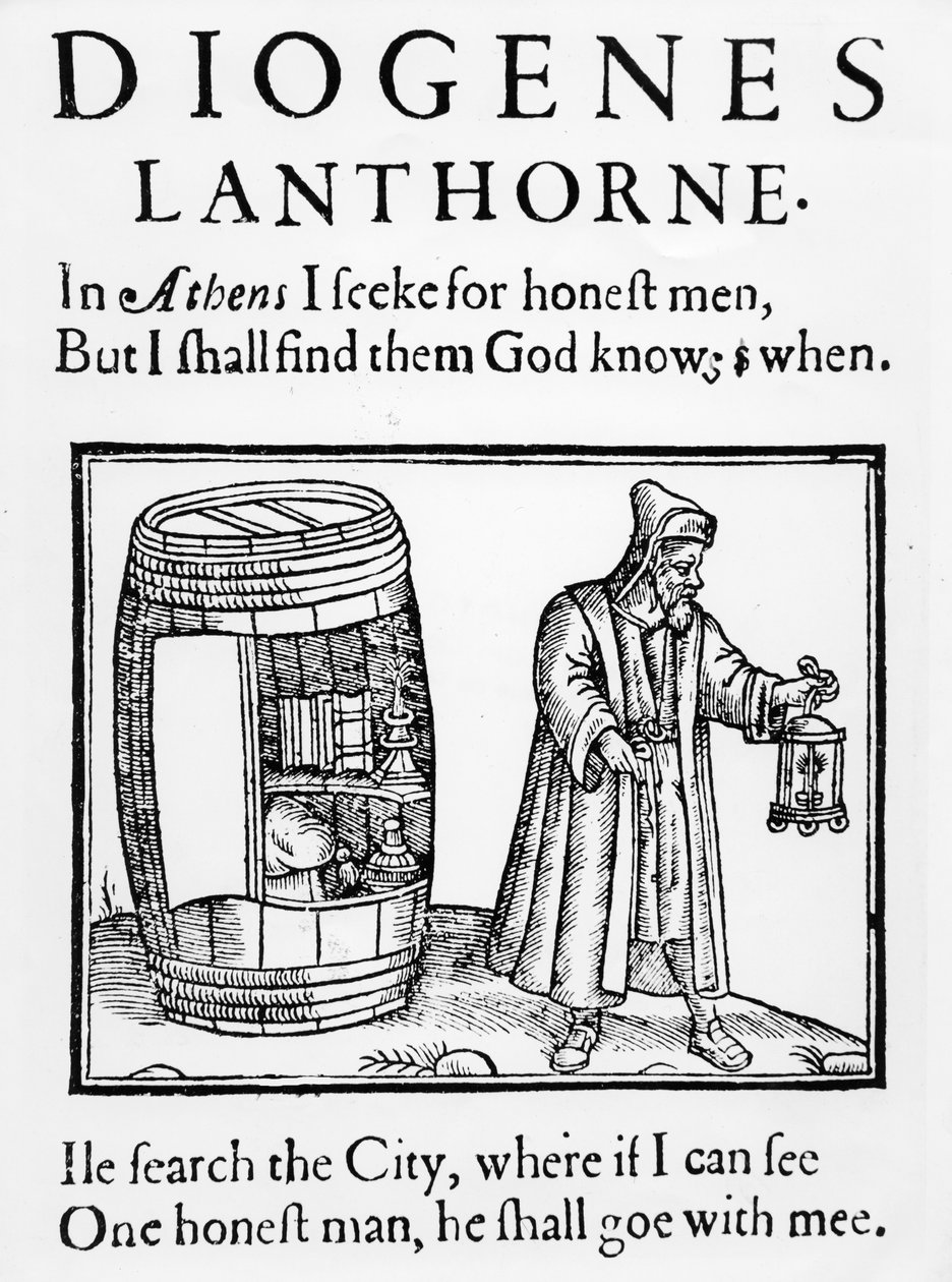 Filosofen Diogenes leter etter en ærlig mann i City of London med sin lykt, 1607 (se også 485239) av English School