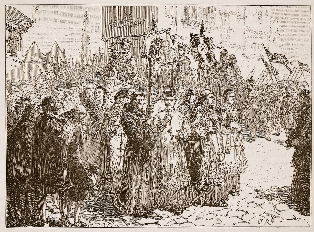 The Pilgrimage of Grace i 1536, illustrasjon fra Cassells Illustrated History of England (sepiafoto) av English School