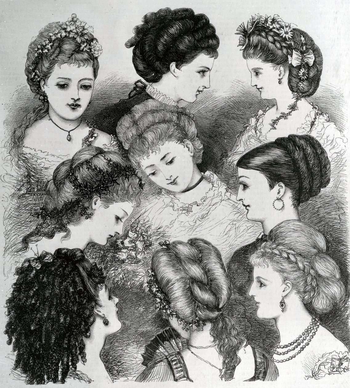 The Present Fashions in Hair, 1870 av English School